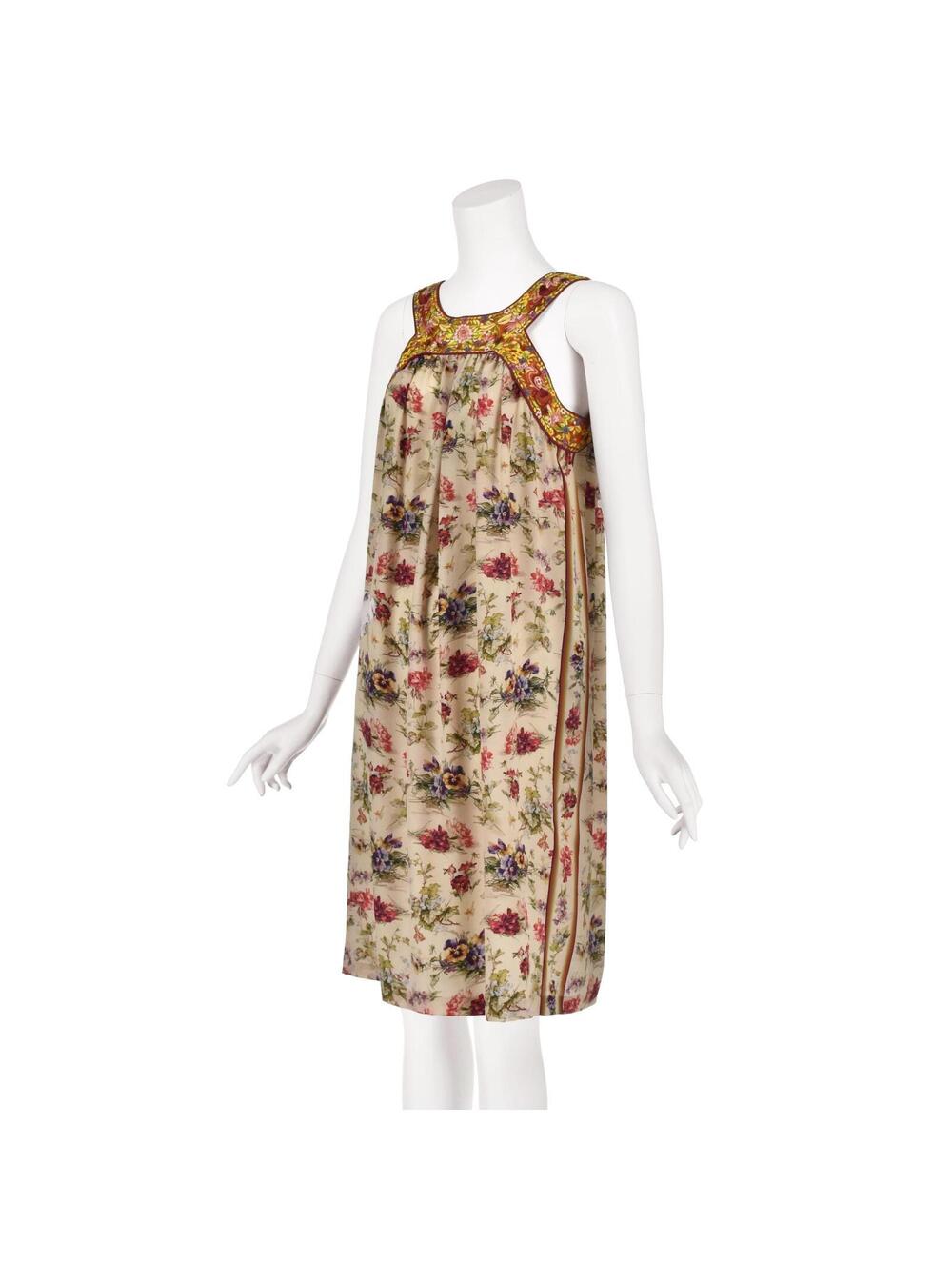 Vintage Jean Paul Gaultier Floral Silk Midi Dress with Embroidered Yoke SZM - Picture 3 of 9